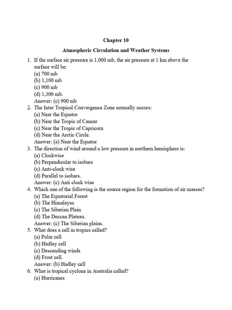 Atmospheric Circulation and Weather Systems Chapter 10 Class XI | PDF ...