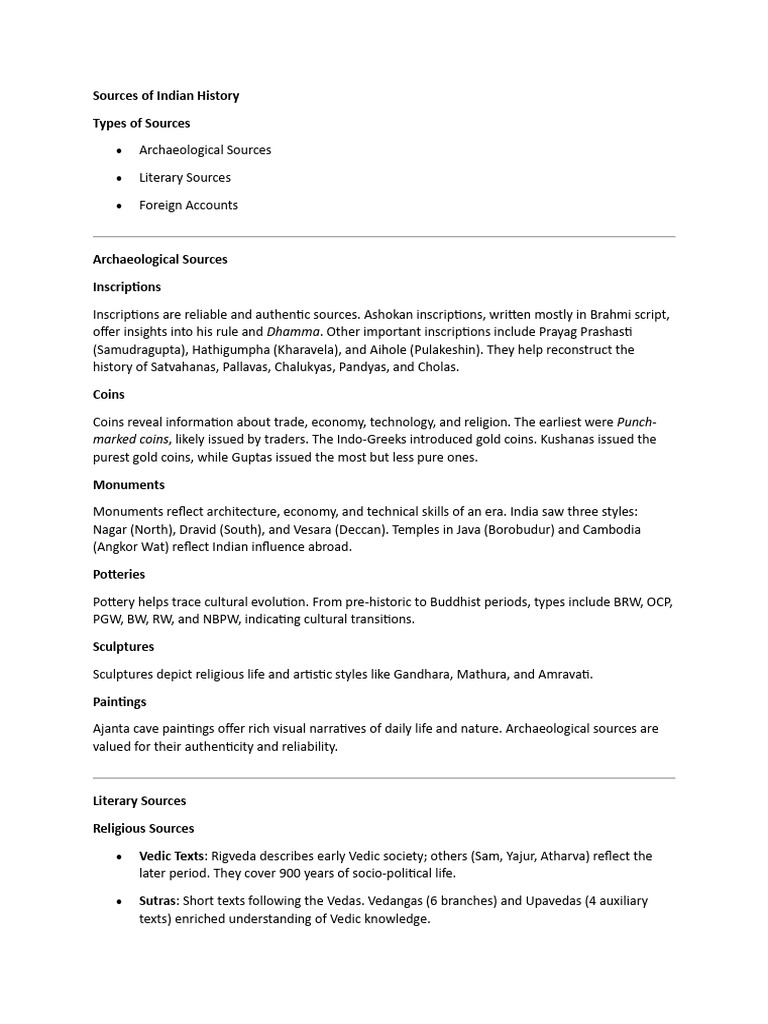 Sources of Indian History Types of Sources: Dhamma | PDF | Vedas | Sutra