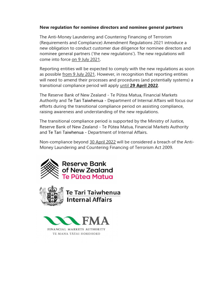 New Regulation For Nominee Directors and Nominee General Partners ...