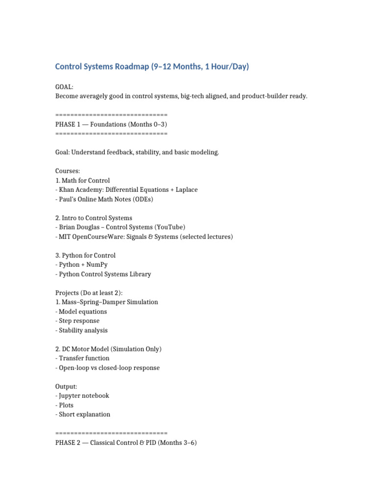 Control Systems Roadmap | PDF | Control Theory | Computing