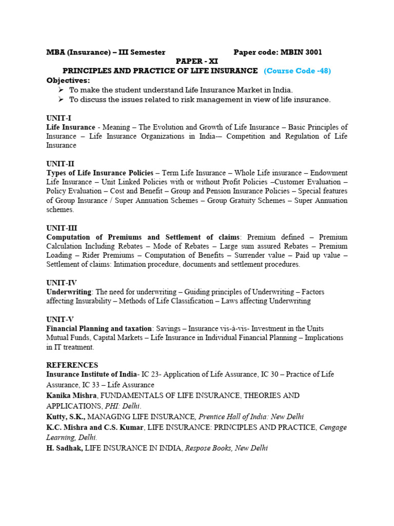 MBA in Insurance Course Content | PDF | Reinsurance | Insurance