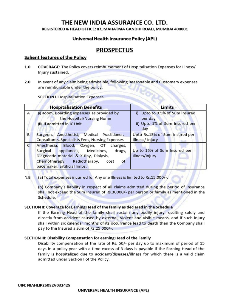 Prospectus Universal Health Insurance Policy (APL) | PDF | Mental ...