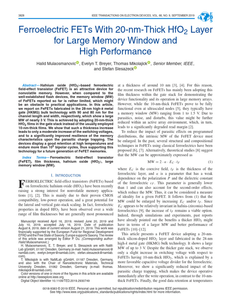Ferroelectric FETs With 20-Nm-Thick HfO - Sub - 2 - Sub - Layer For ...