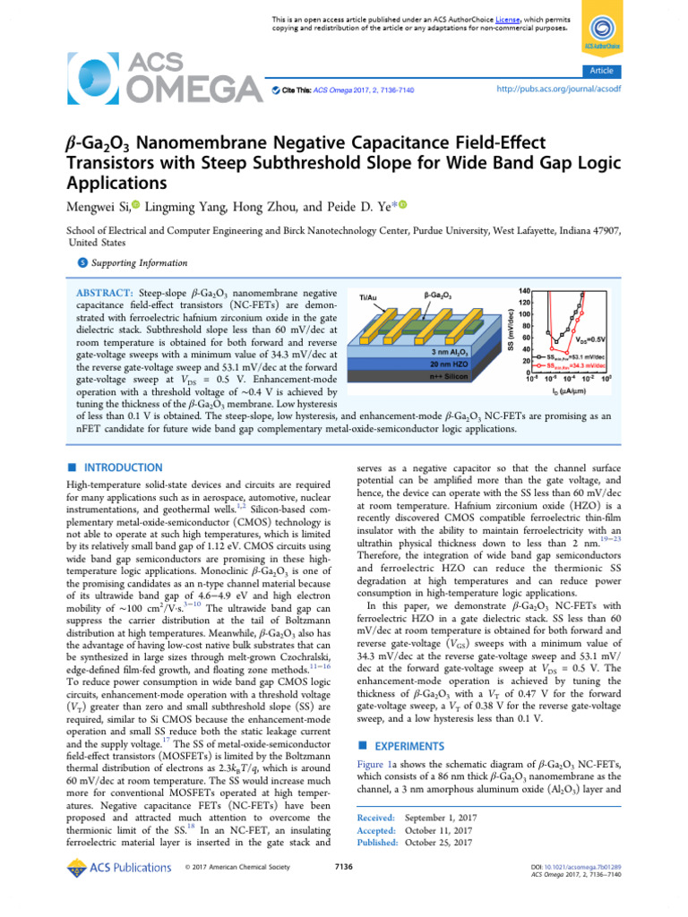 β Ga2o3 Nanomembrane Negative Capacitance Field Effect Transistors With ...