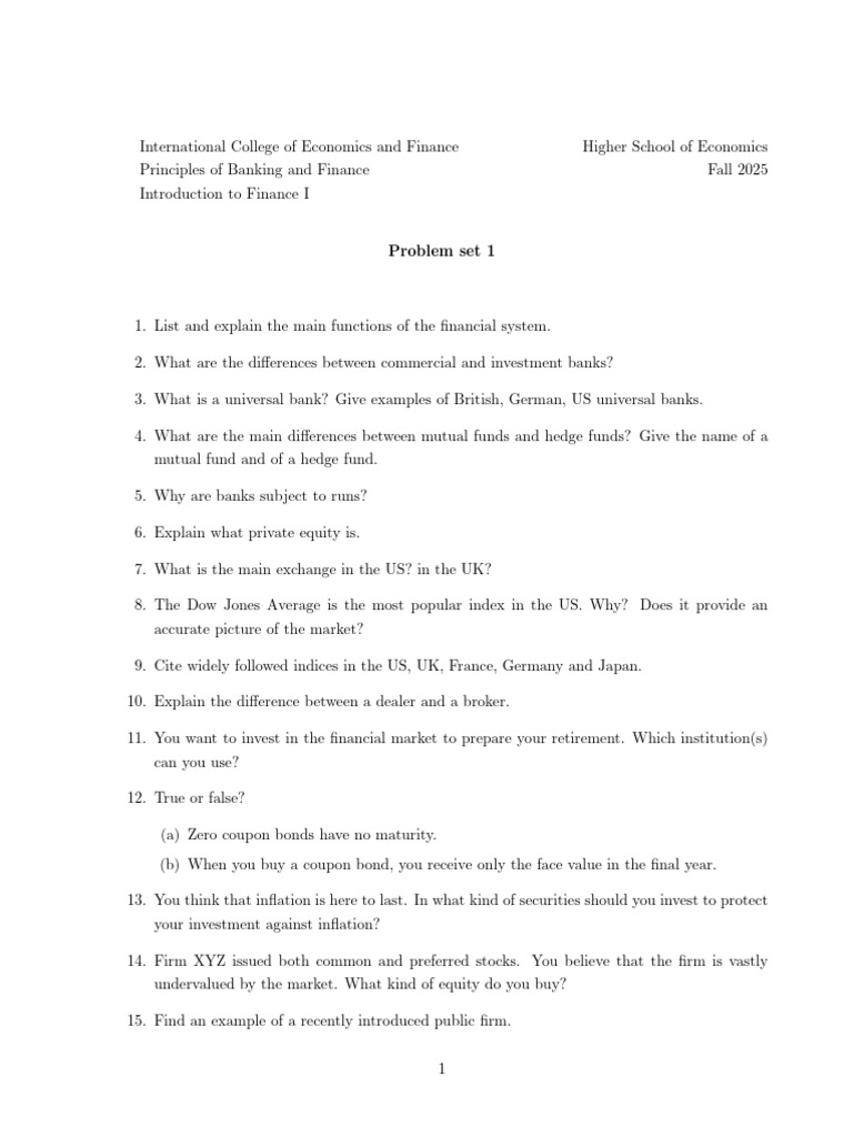 Problem Set 1 | PDF | Order (Exchange) | Stocks