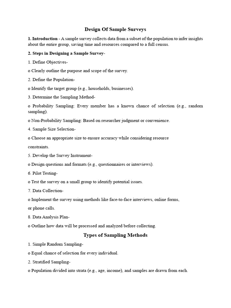 Design of Sample Surveys - Types of Sampling | PDF