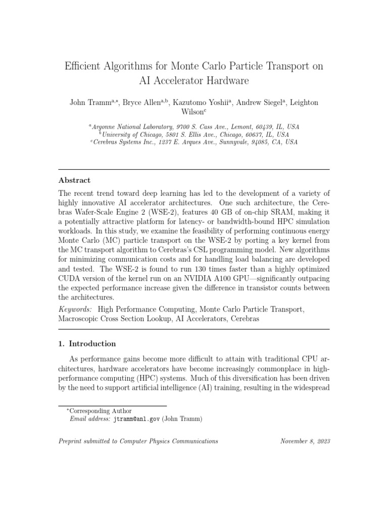 Efficient Algorithms For Monte Carlo Particle Transport On AI ...