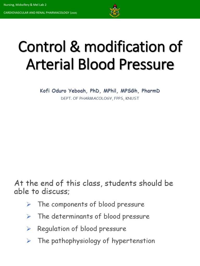 Control and Modification of Arterial Blood Pressure | PDF | Angiotensin ...