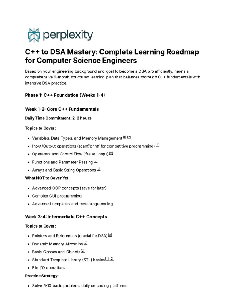 C++ To DSA Mastery - Complete Learning Roadmap For | PDF | C++ ...