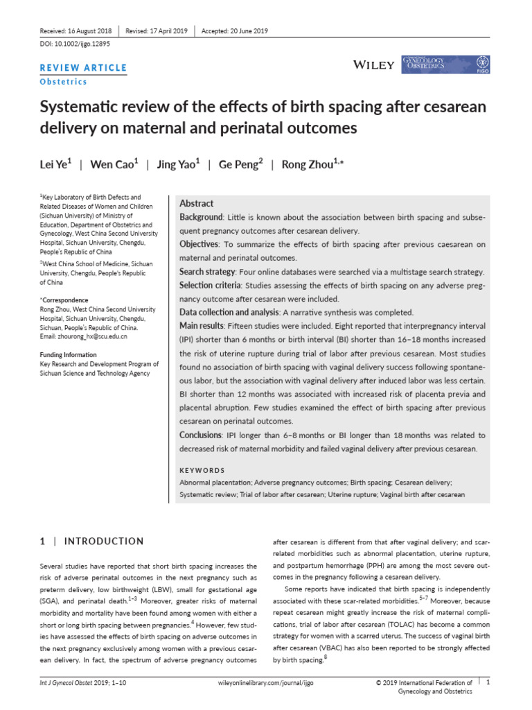 Effects of Birth Spacing After Cesarean Delivery On Maternal and ...
