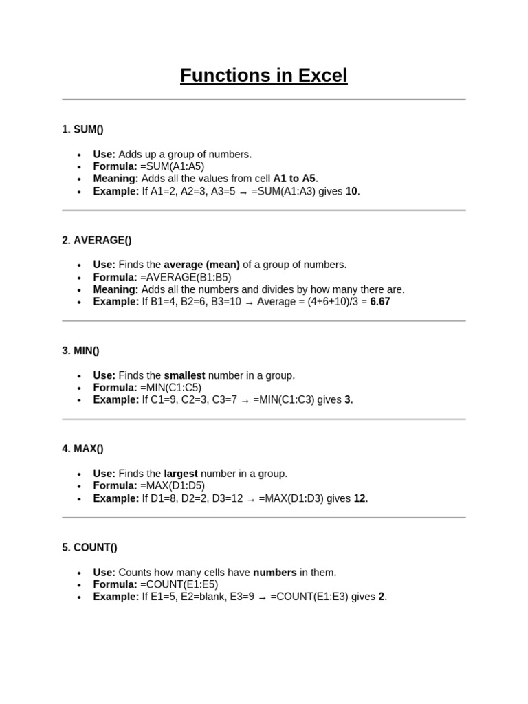 PreRead-Functions in Excel | PDF
