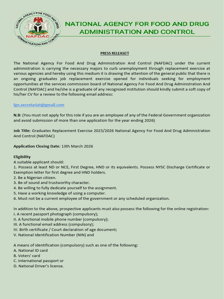 Nafdac Recruitment | PDF