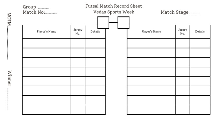 Futsal Match Record Sheet Vedas Sports Week | PDF