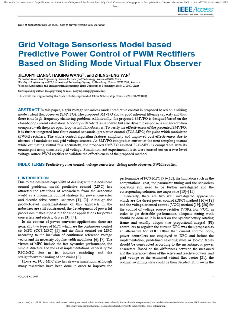 Liang2019 - Grid Voltage Sensorless Model-Based Predictive Power ...