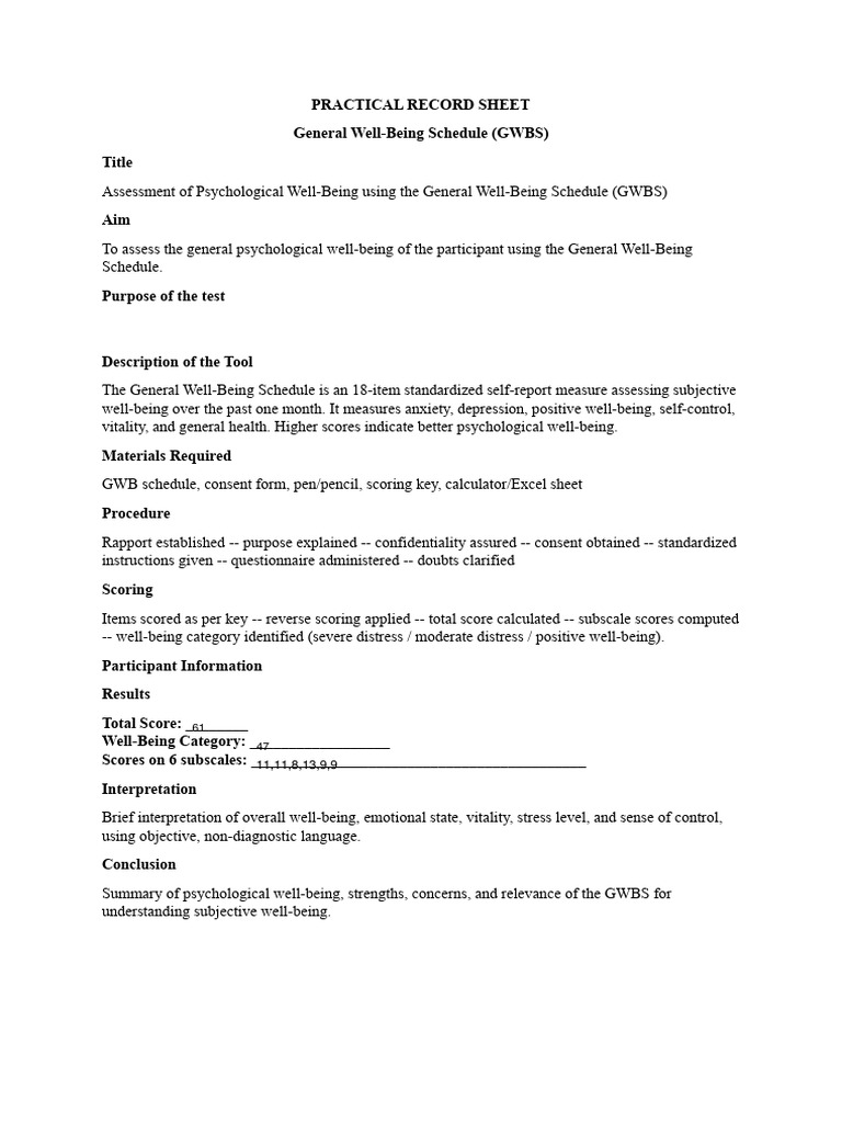 Practical - General Wellbeing Schedule | PDF