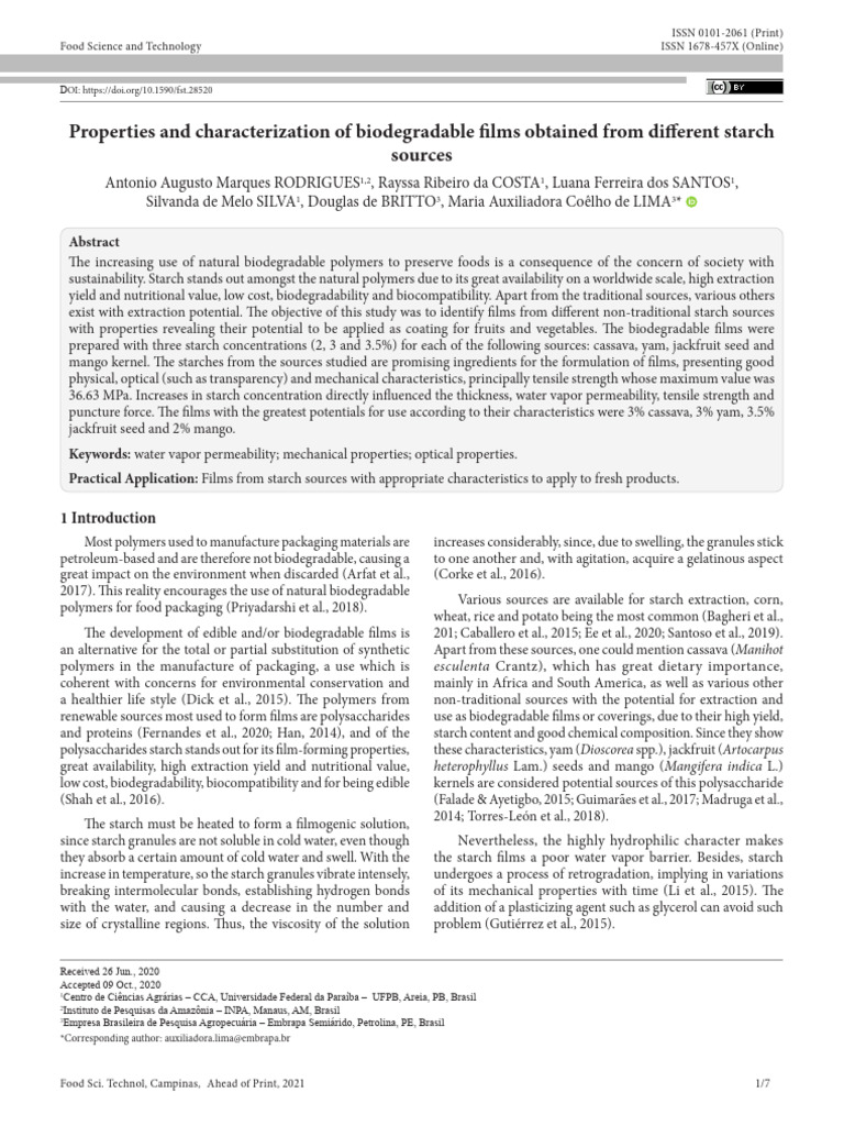 Properties and Characterization of Biodegradable F | PDF | Strength Of ...