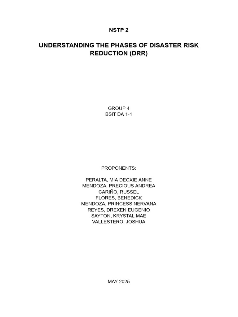 Understanding The Phases of DRR | PDF | Disaster Risk Reduction ...