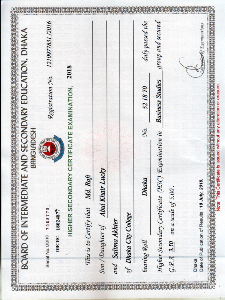 HSC Certificate | PDF