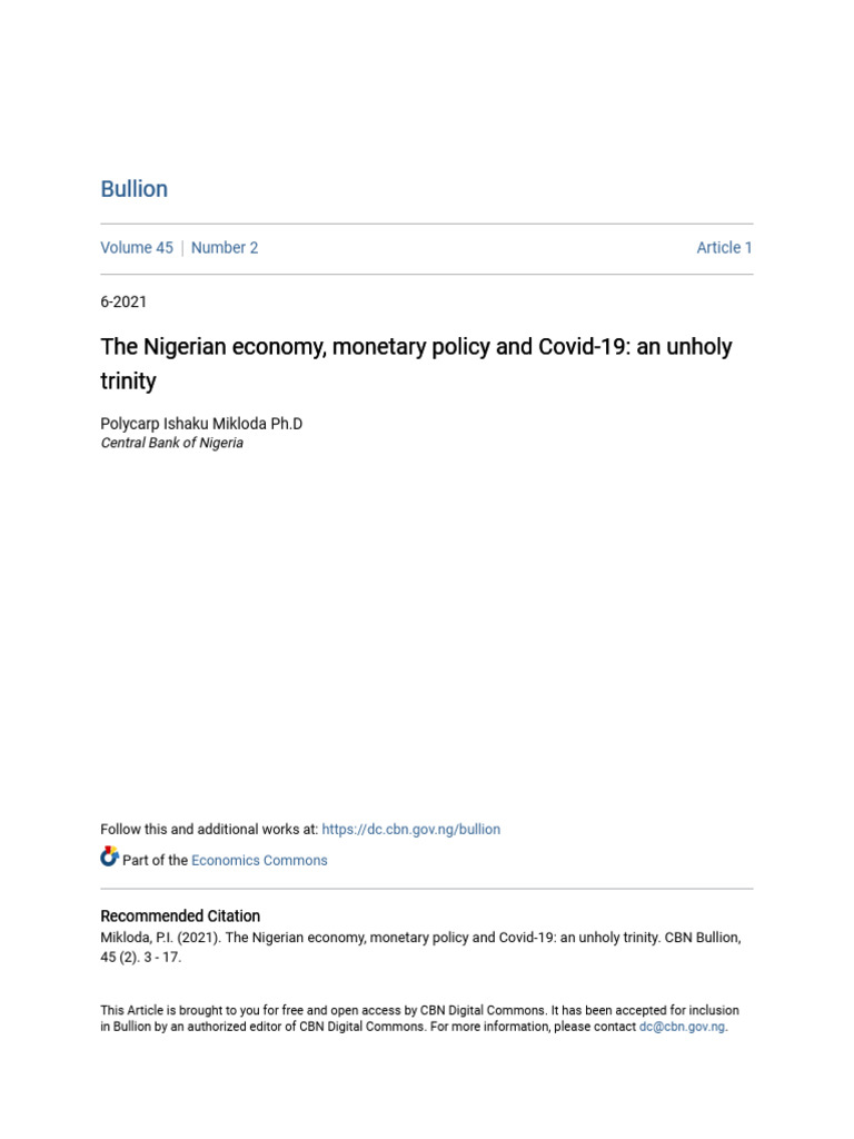 The Nigerian Economy Monetary Policy and Covid-19 | PDF | Recession ...
