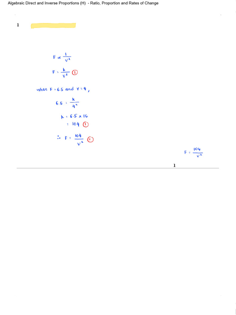 Algebraic Direct and Inverse Proportions (H) Keys | PDF | Formula ...
