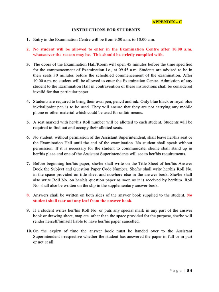 Important Instructions For Students For Board Exams.-2026 | PDF