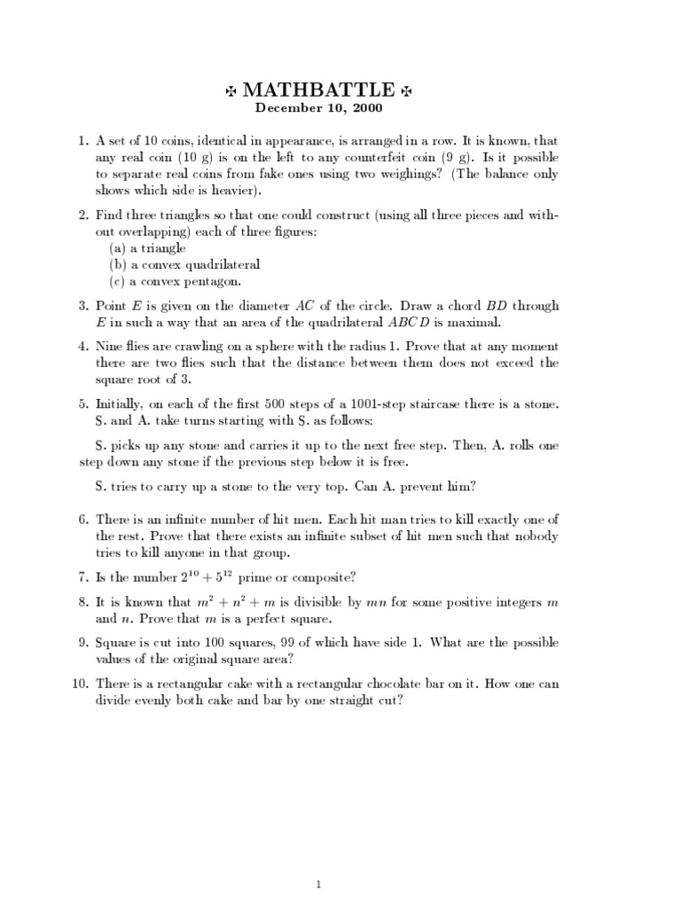 Math Battle 1 | PDF