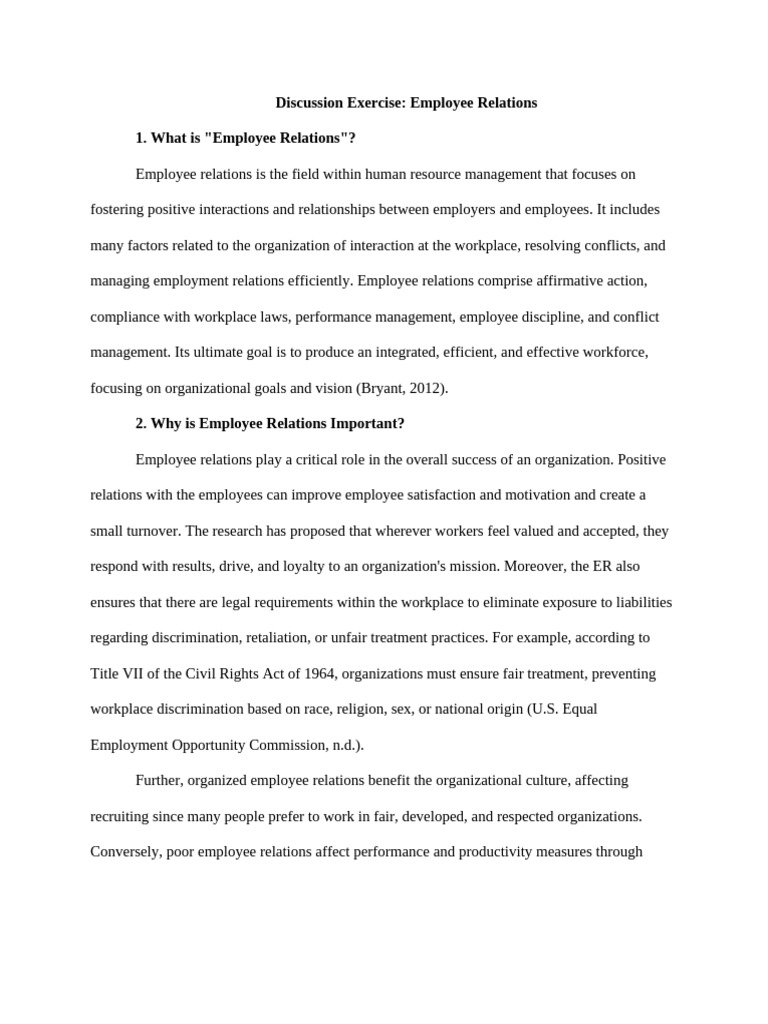 HRM6635 Discussion Exercise - Employee Relations | PDF | Employment ...