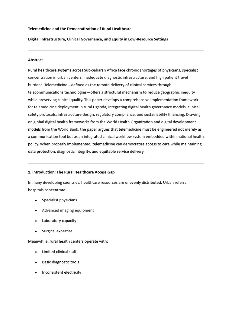 Telemedicine and The Democratization of Rural Healthcare | PDF | Health ...