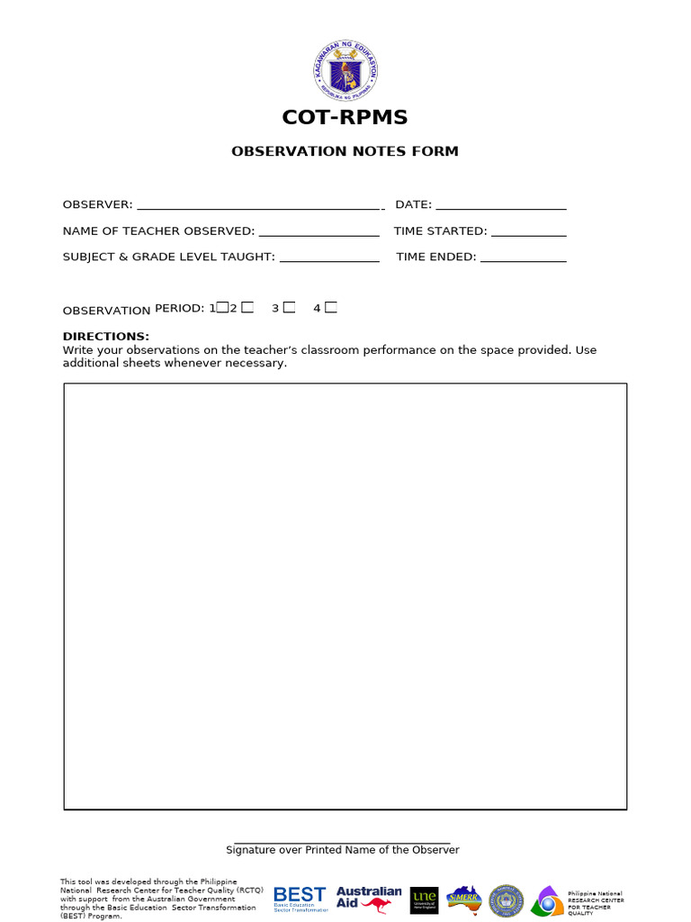 Classroom Observation Notes Documenting A Teachers Performance 2024 ...
