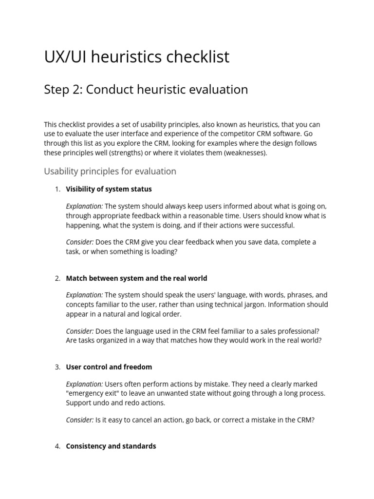 UX - UI Heuristics Checklist | PDF | User Interface | Usability