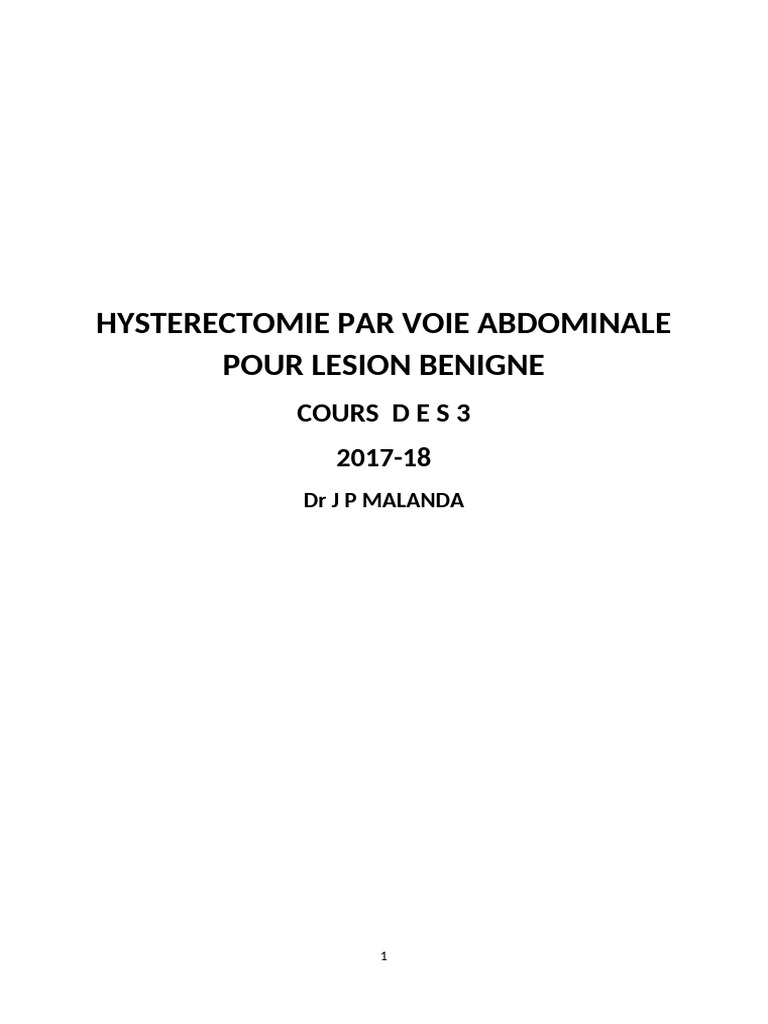 Hysterectomie Par Voie Abdominale Pour Lesion Benigne PDF Utérus — free download