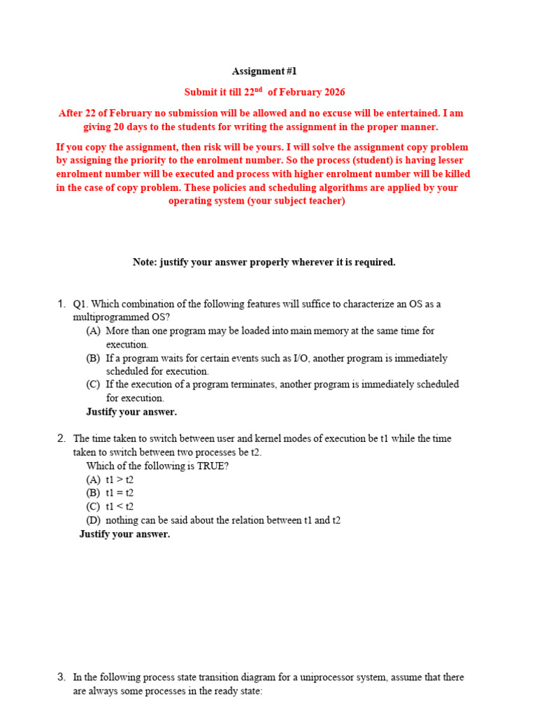 OS Assignment Jan May 2026-1 | PDF | System Software | Computing