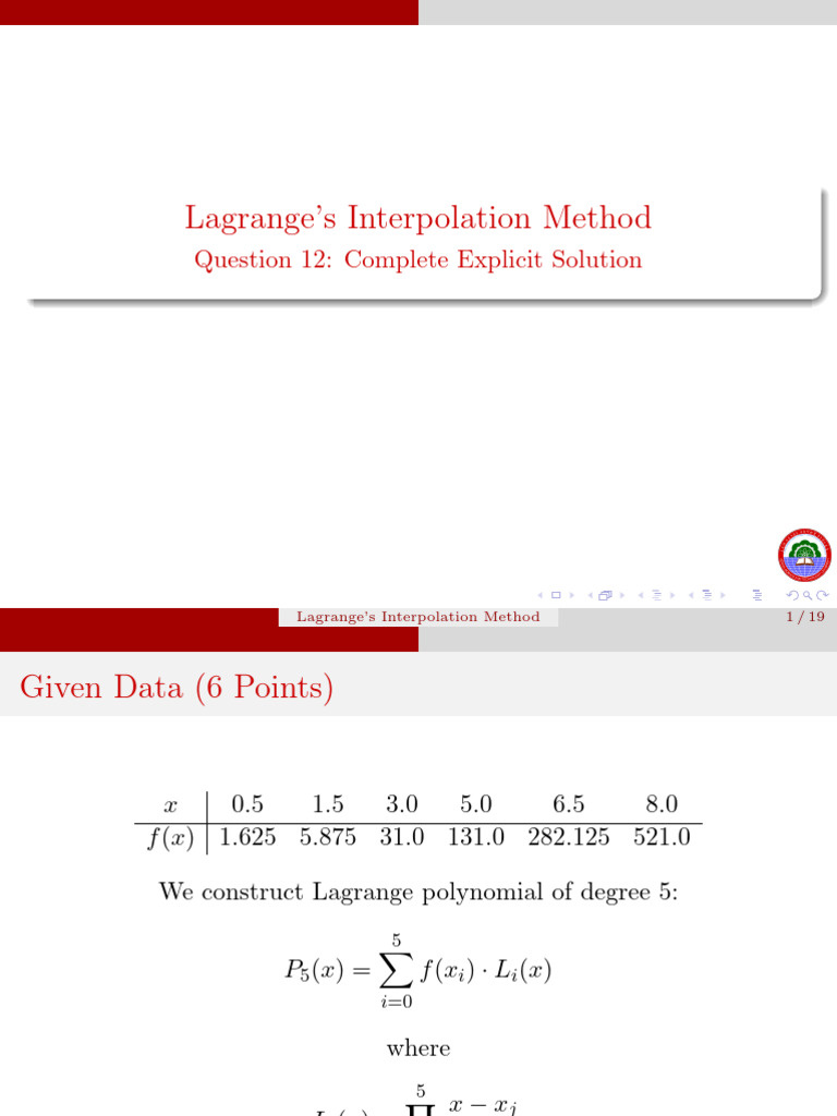 Worksheet Solution Lagrange | PDF | Interpolation | Discrete Mathematics