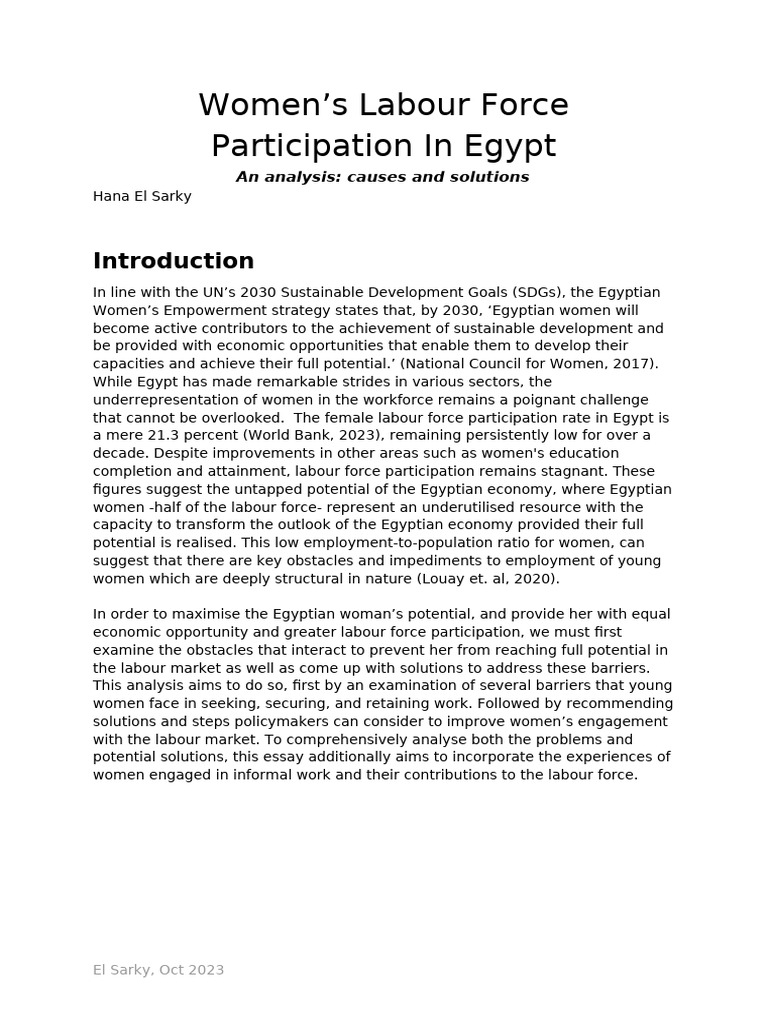 Women's Labour Force Participation in Egypt | PDF | Sexual Harassment ...
