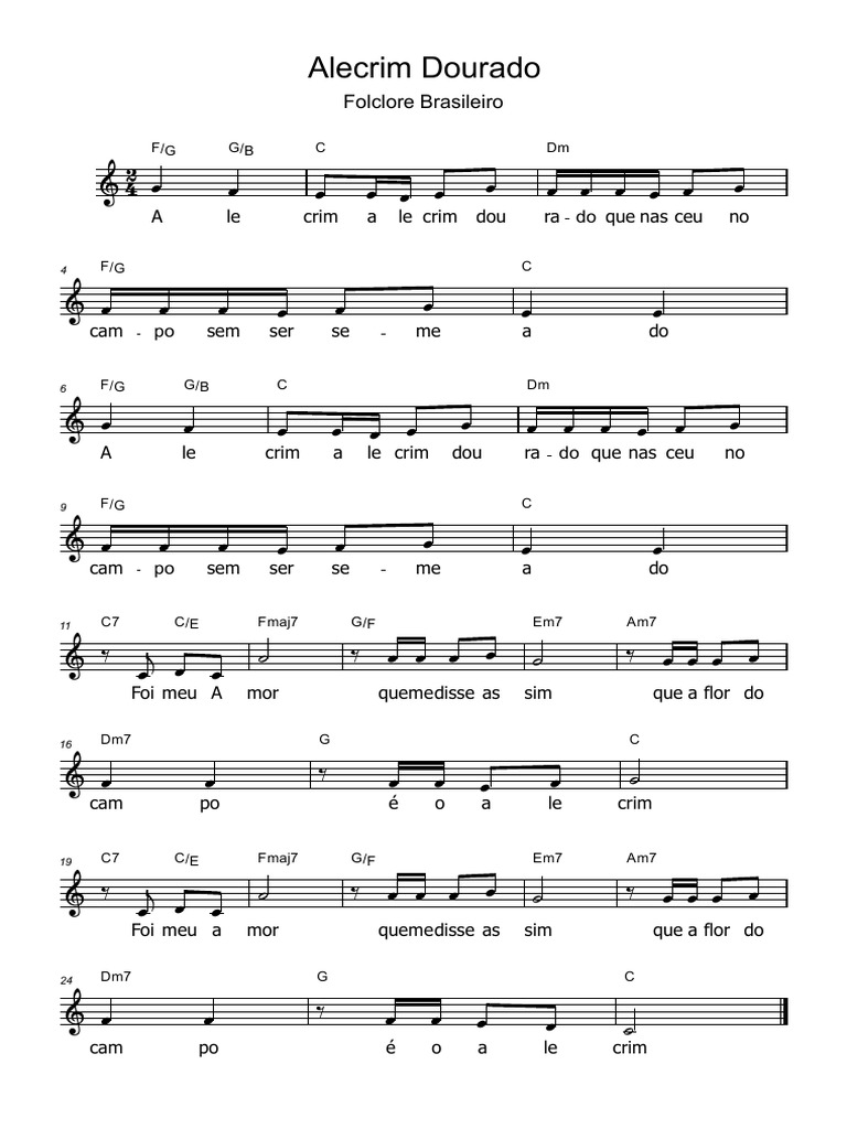 Alecrim Dourado - Folclore - Letra e Cifra - G | PDF