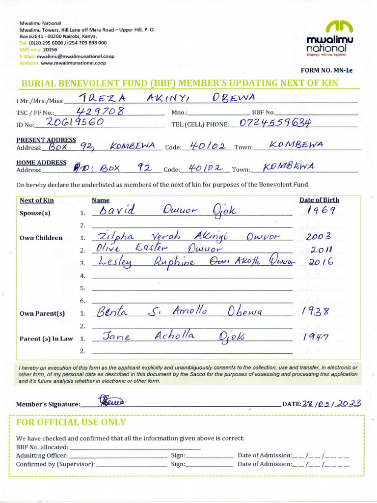 BBF Beneficiary Update Form | PDF