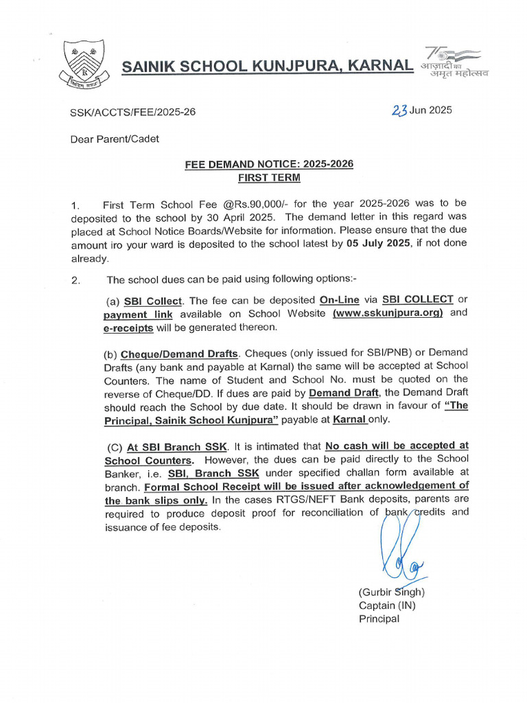 First Term Fee Demand Notice 2025 26 | PDF