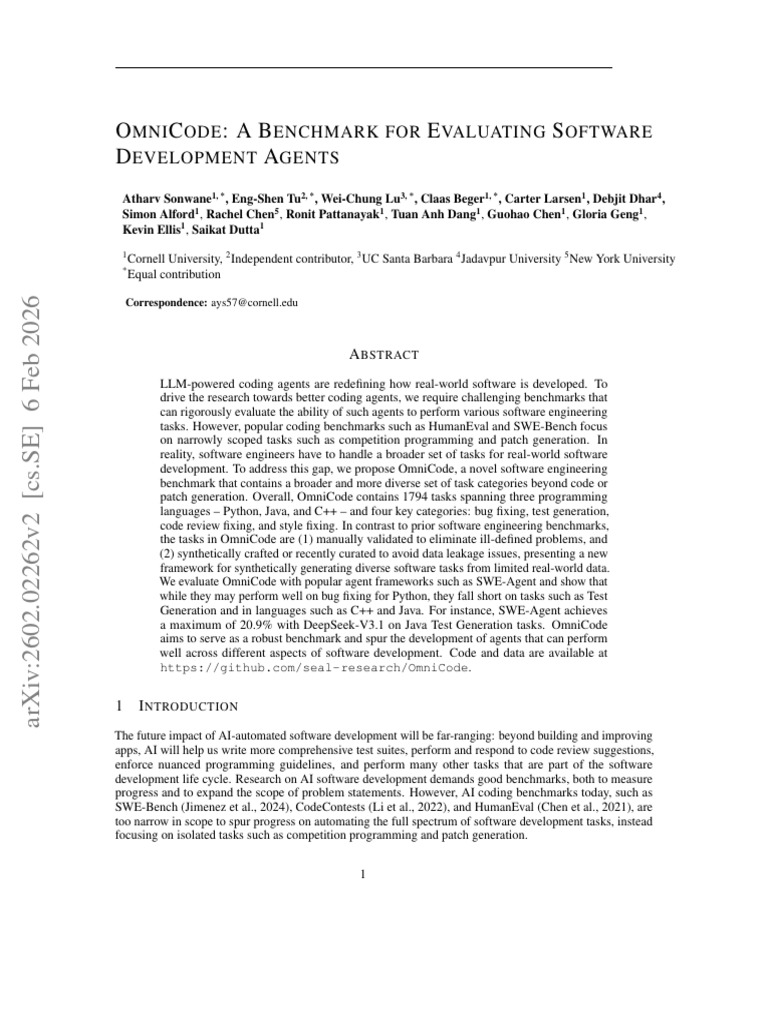 OmniCode - A Benchmark For Evaluating Software Engineering Agents ...