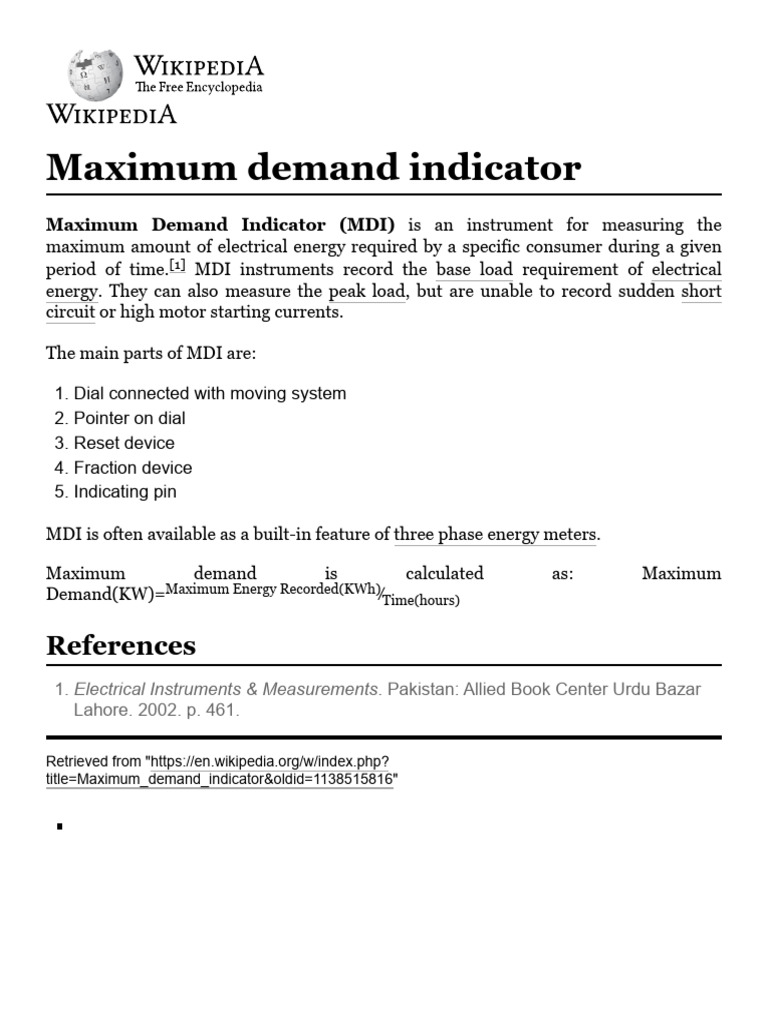 Maximum Demand Indicator - Wikipedia | PDF