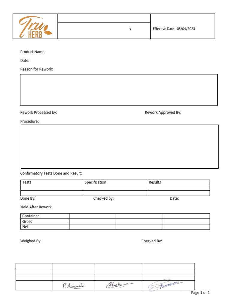 For - 13 Rework - Reprocess Record | PDF