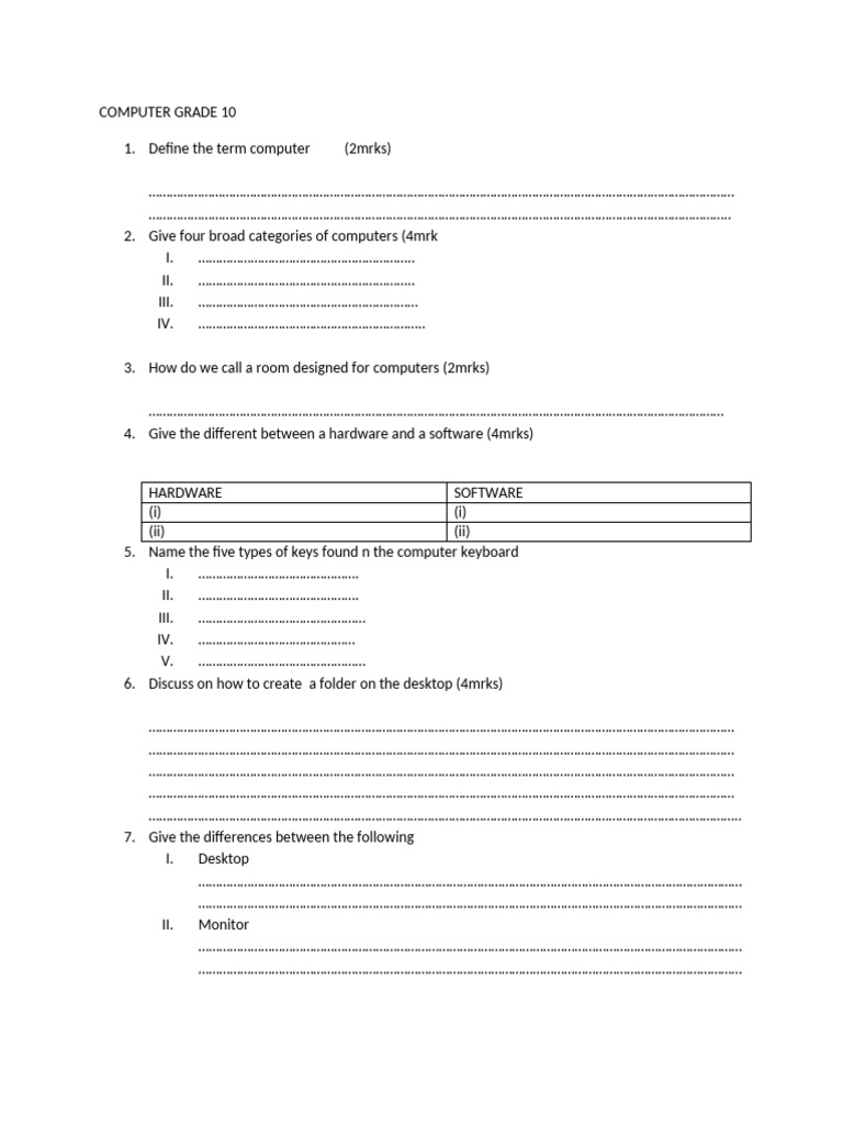 Computer Grade 10 | PDF