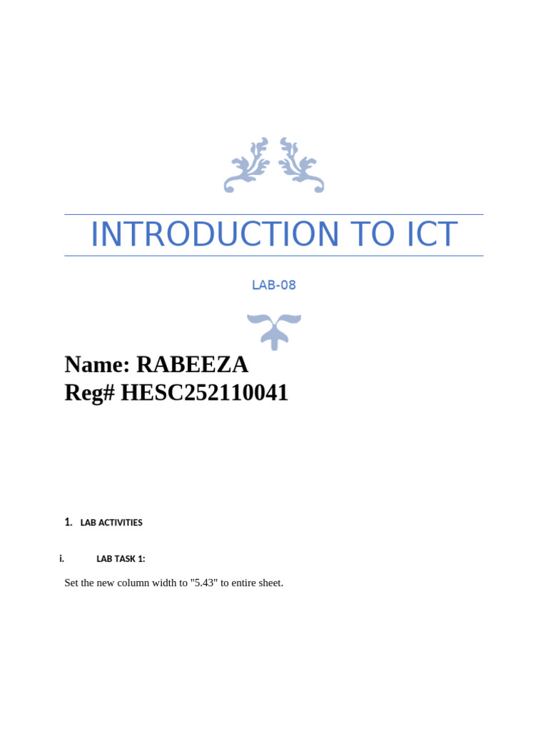 ICT Lab 8 Excel | PDF