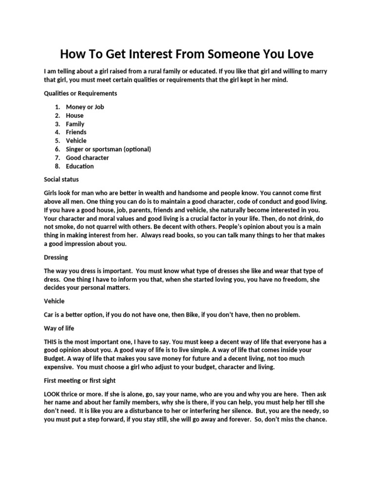 How To Get Interest From Someone You Love | PDF