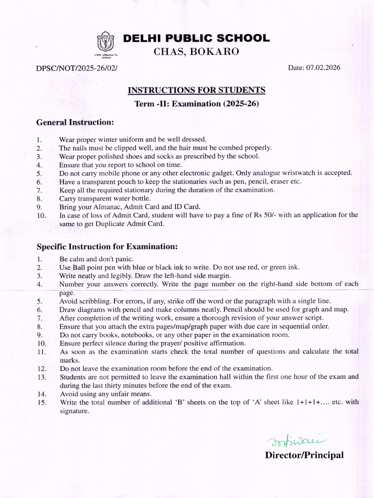 Term - II Examination (Instructions For Students) VI-IX & XI | PDF ...