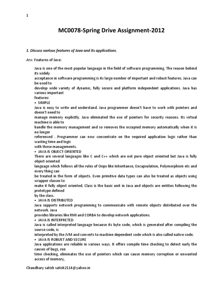 MC0078 Assignment 1 | PDF | Java (Programming Language) | Object ...