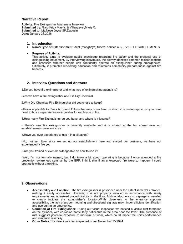 Interview Narrative Report | PDF | Fire Safety | Occupational Safety ...