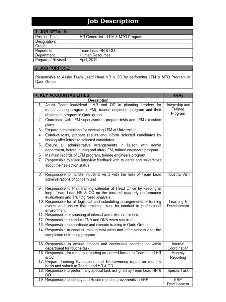 HR Generalist - LFM & MTO | PDF | Human Resource Management ...
