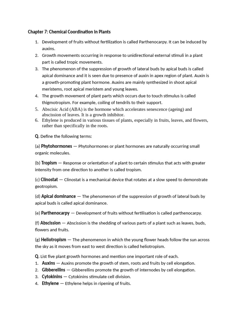 Chapter 7 Chemical Coordination | PDF | Plant Hormone | Auxin