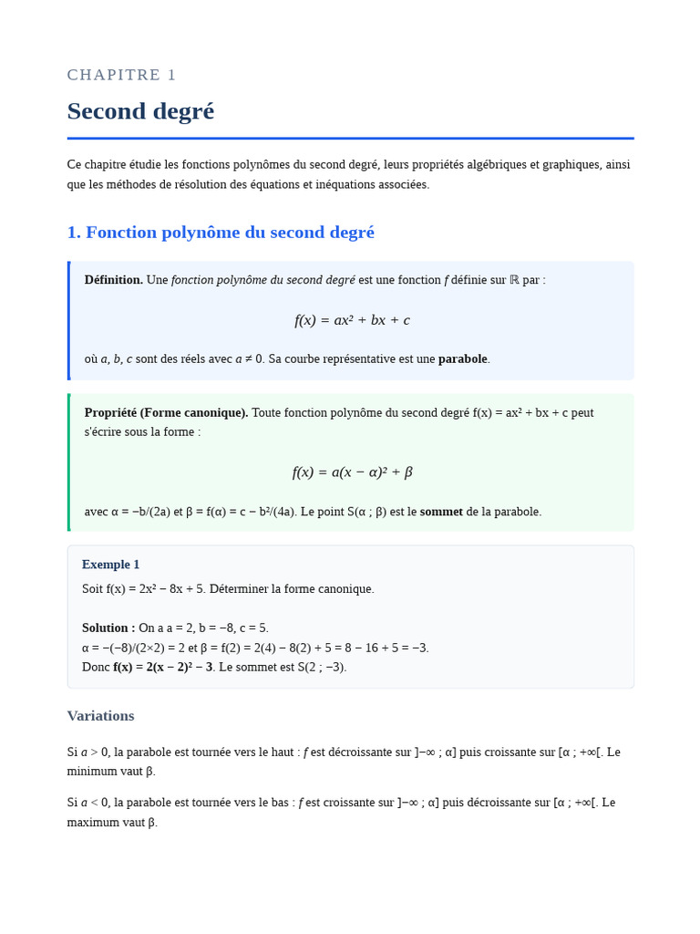 Ch01 Second Degre | PDF | Analyse numérique | Concepts mathématiques