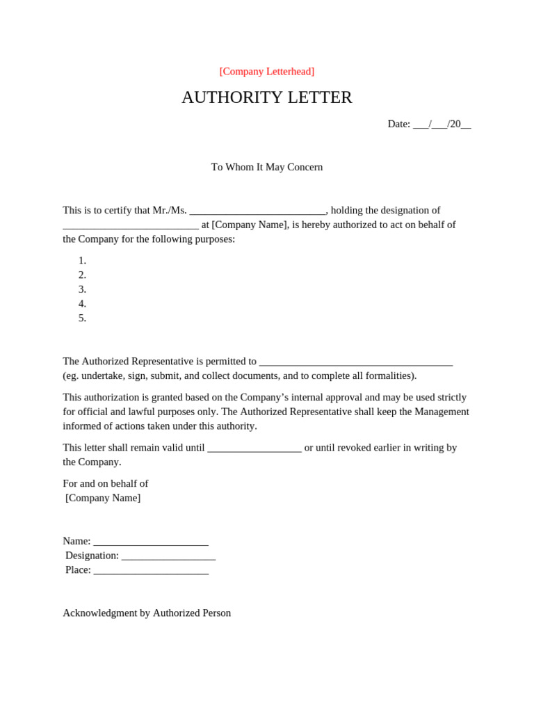 Authority Letter Format - 28-01-2026 | PDF